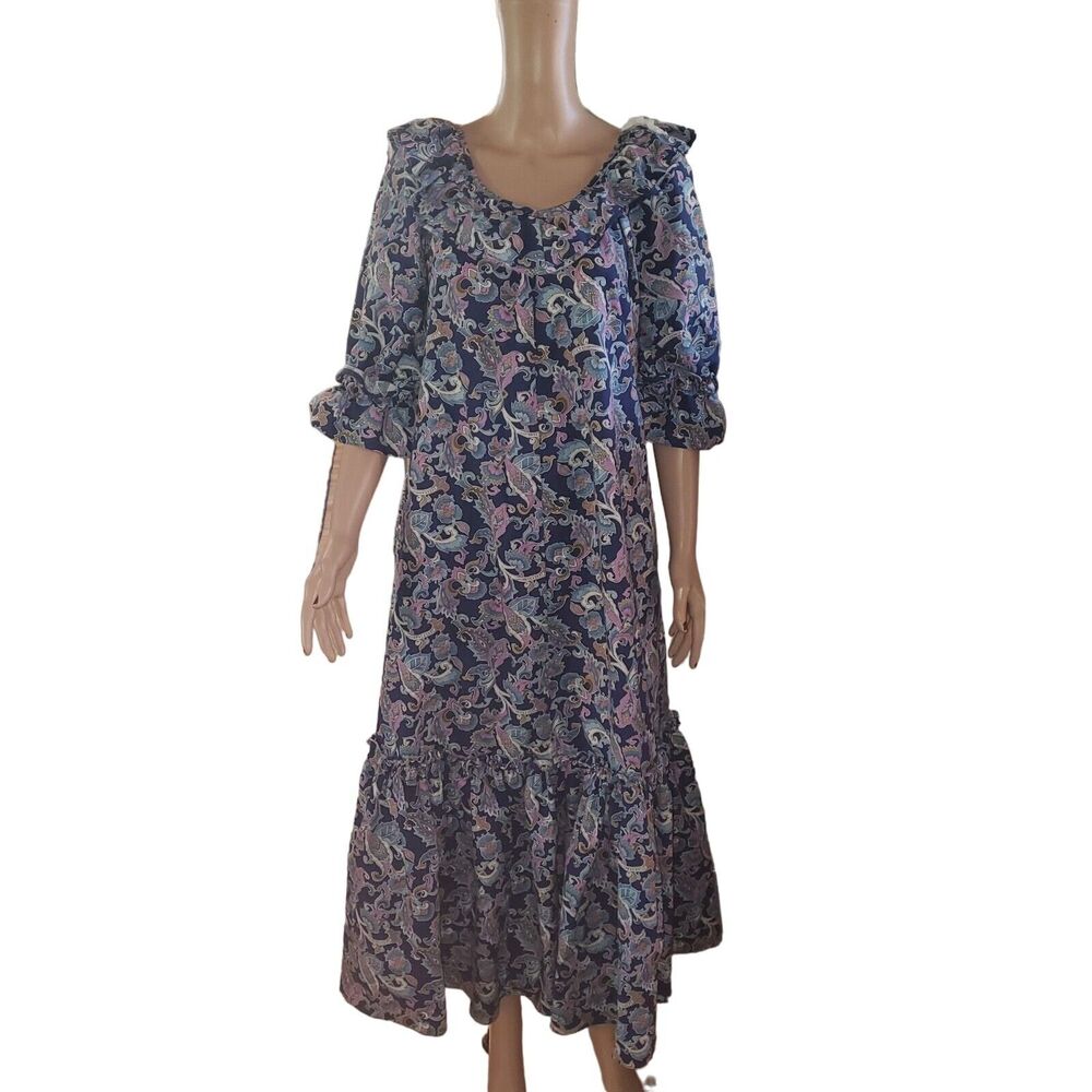 Vintage POMARE Hawaiian Sz 14 (10) Floral Cotton Midi Dress USA Made TINY FLAW
